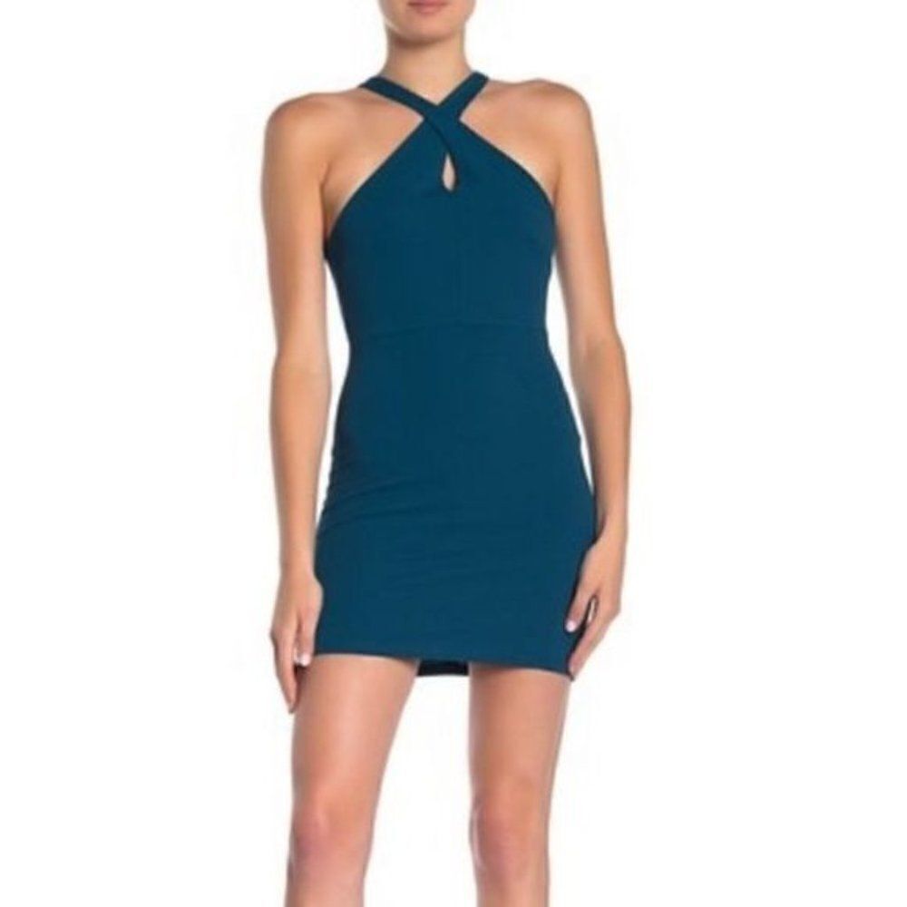 Velvet Torch Cross Front Racerback Mini Dress size XL in Teal Green - NEW